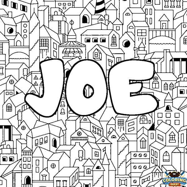 Coloring page first name JOE - City background