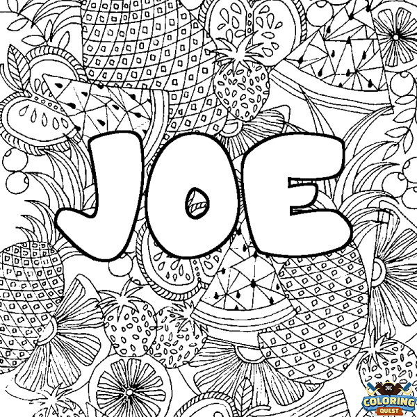 Coloring page first name JOE - Fruits mandala background