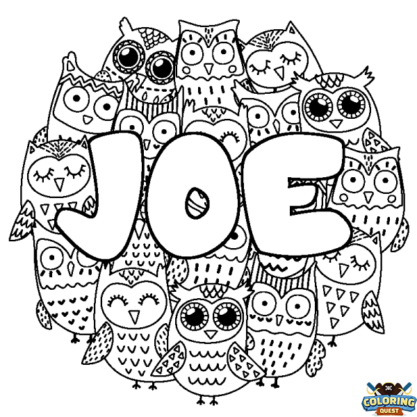 Coloring page first name JOE - Owls background