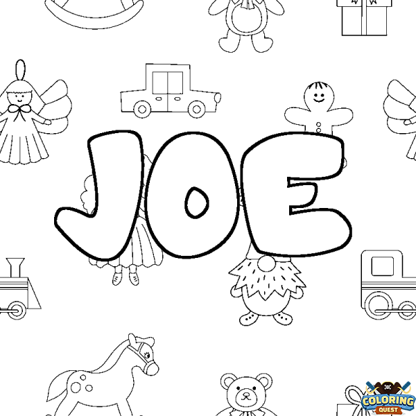 Coloring page first name JOE - Toys background