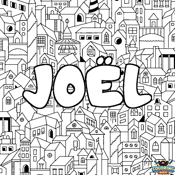 Coloring page first name JO&Euml;L - City background