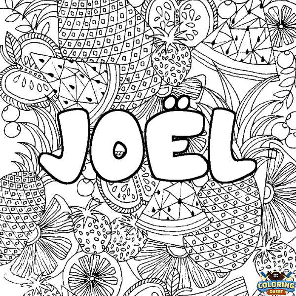 Coloring page first name JO&Euml;L - Fruits mandala background