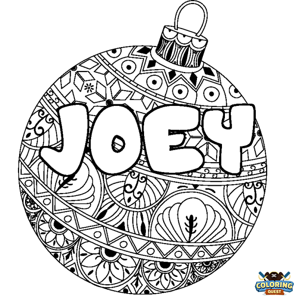 Coloring page first name JOEY - Christmas tree bulb background