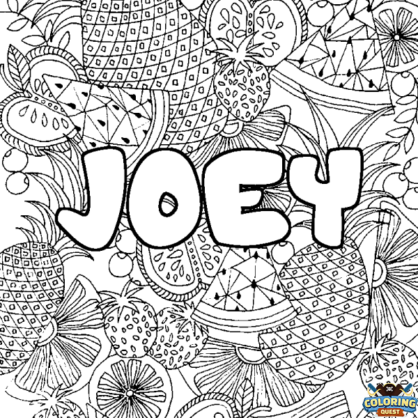 Coloring page first name JOEY - Fruits mandala background