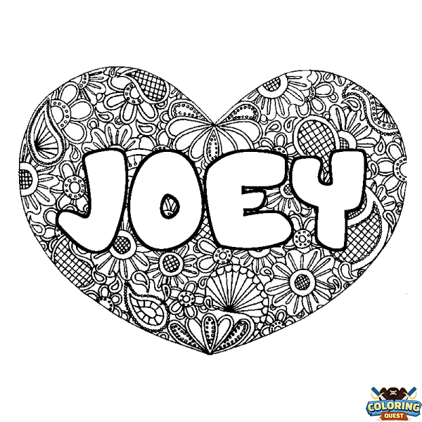 Coloring page first name JOEY - Heart mandala background