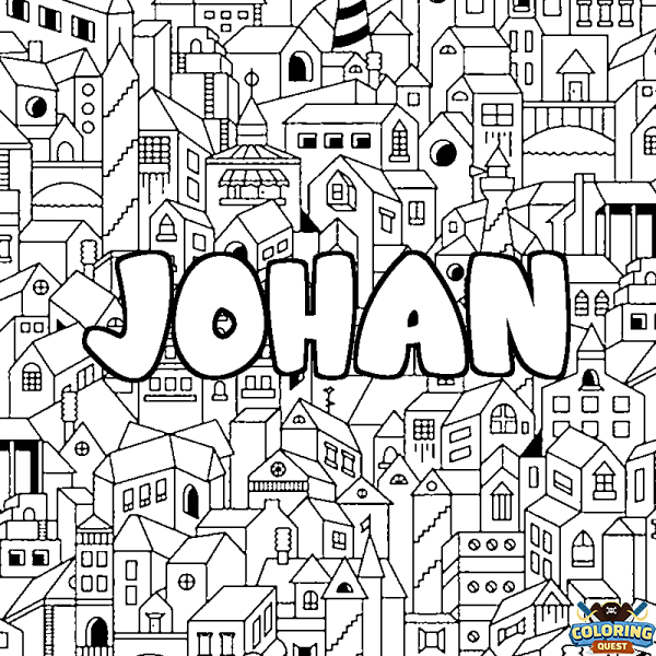 Coloring page first name JOHAN - City background