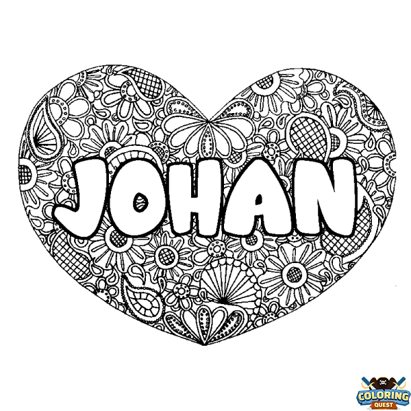 Coloring page first name JOHAN - Heart mandala background