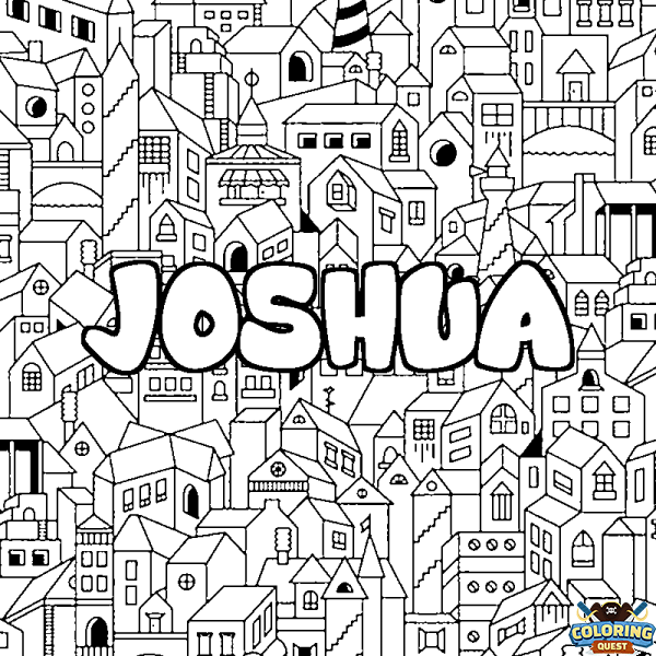 Coloring page first name JOSHUA - City background