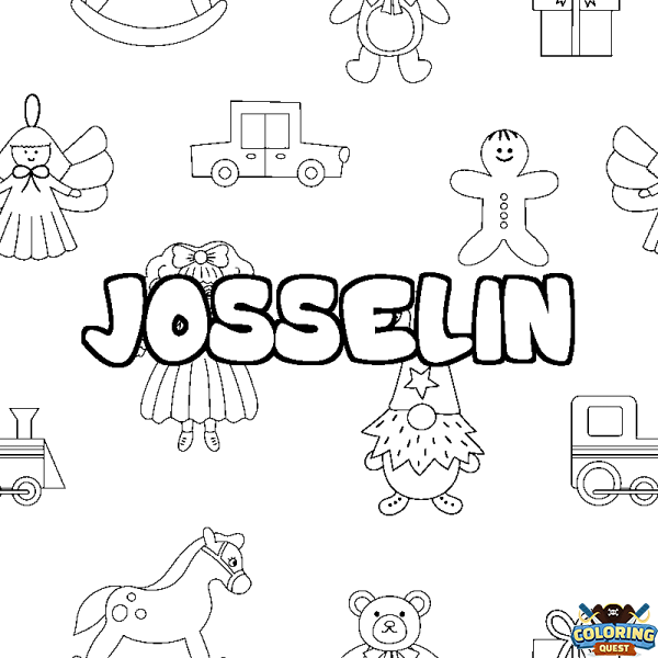 Coloring page first name JOSSELIN - Toys background