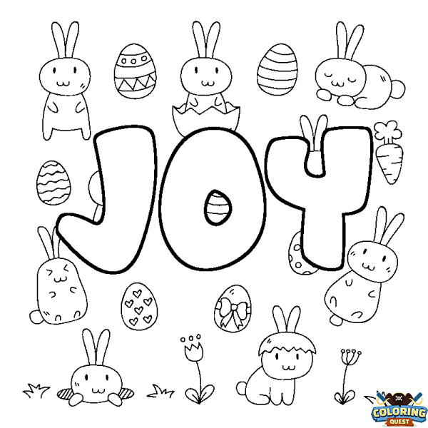 Coloring page first name JOY - Easter background