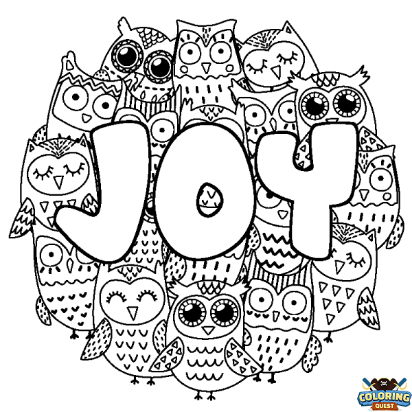 Coloring page first name JOY - Owls background