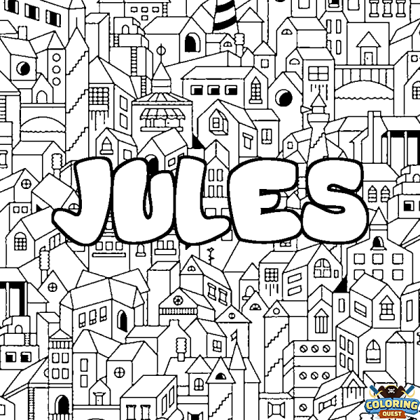 Coloring page first name JULES - City background