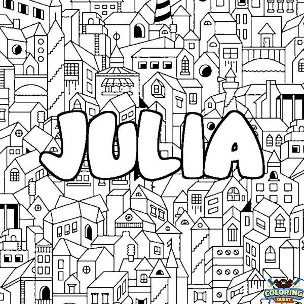 Coloring page first name JULIA - City background