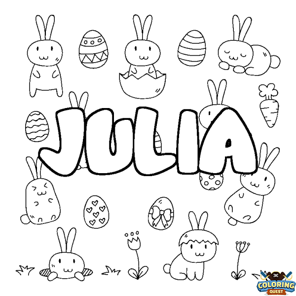 Coloring page first name JULIA - Easter background