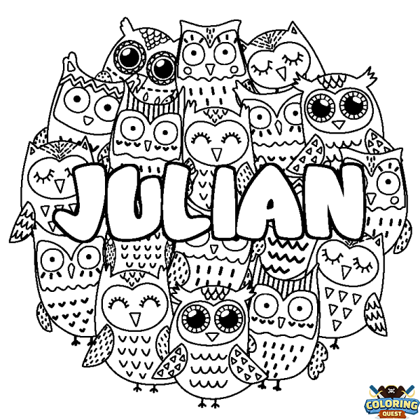 Coloring page first name JULIAN - Owls background