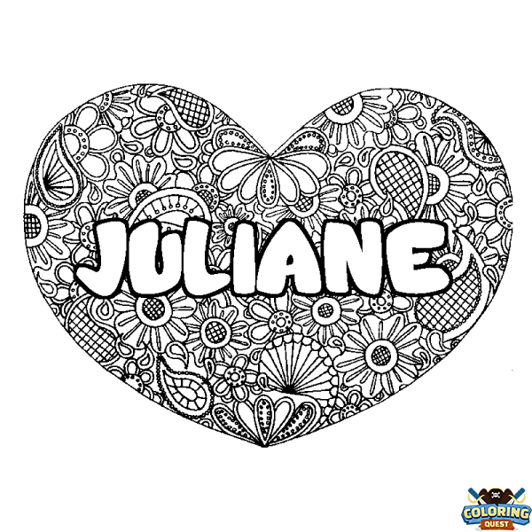 Coloring page first name JULIANE - Heart mandala background