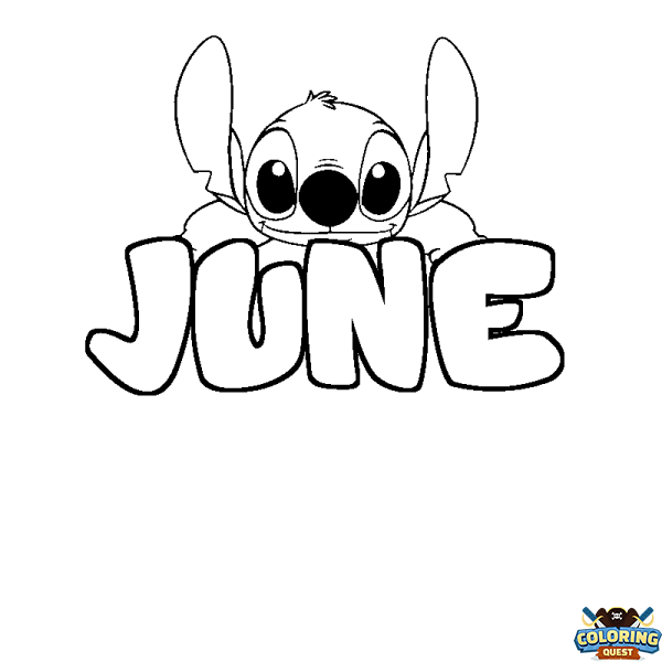 Coloring page first name JUNE - Stitch background