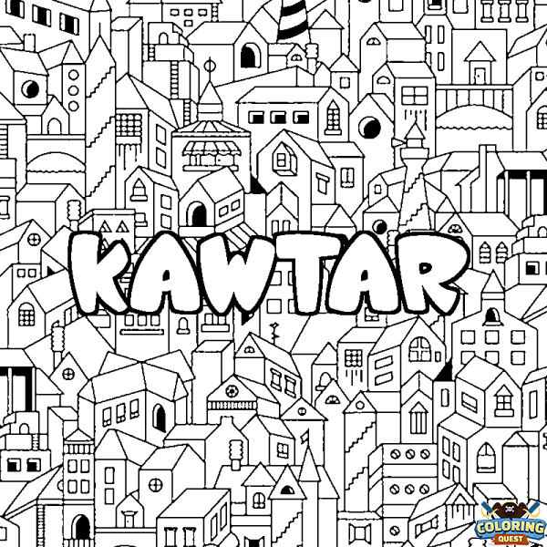 Coloring page first name KAWTAR - City background