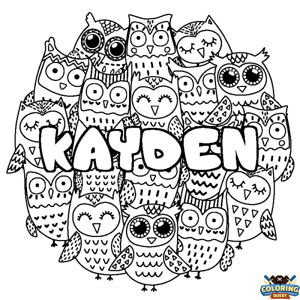 Coloring page first name KAYDEN - Owls background