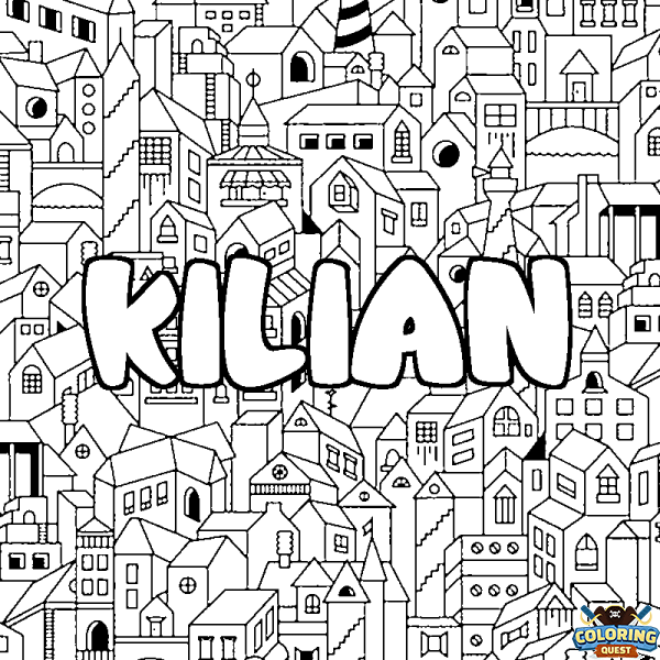 Coloring page first name KILIAN - City background