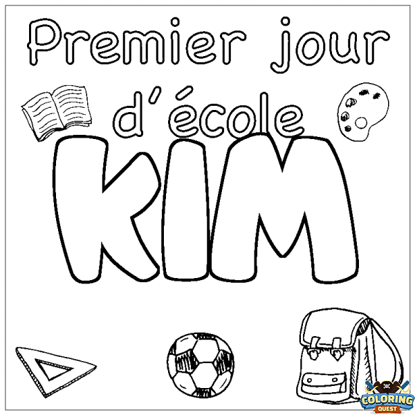 Coloring page first name KIM - School First day background