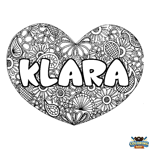 Coloring page first name KLARA - Heart mandala background