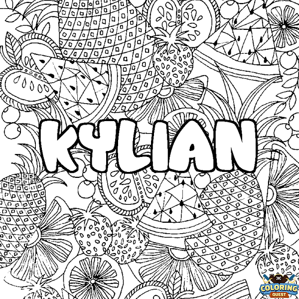 Coloring page first name KYLIAN - Fruits mandala background