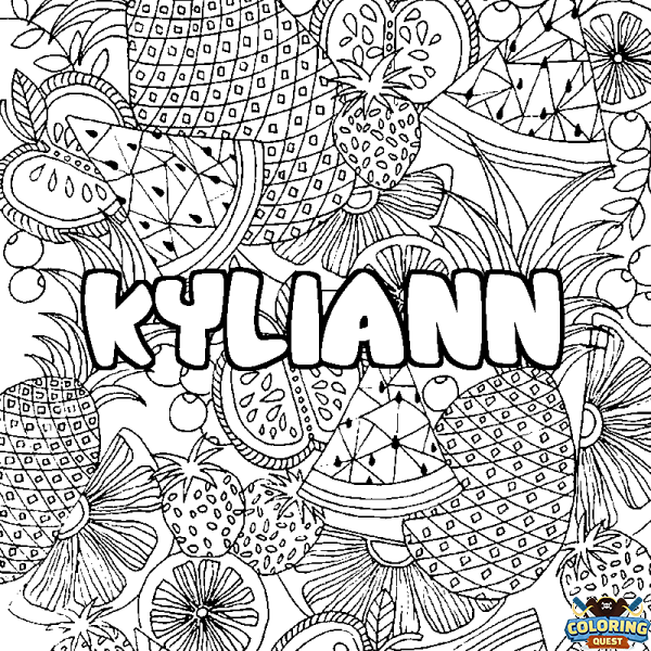 Coloring page first name KYLIANN - Fruits mandala background