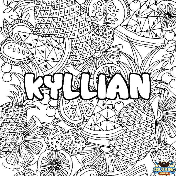 Coloring page first name KYLLIAN - Fruits mandala background