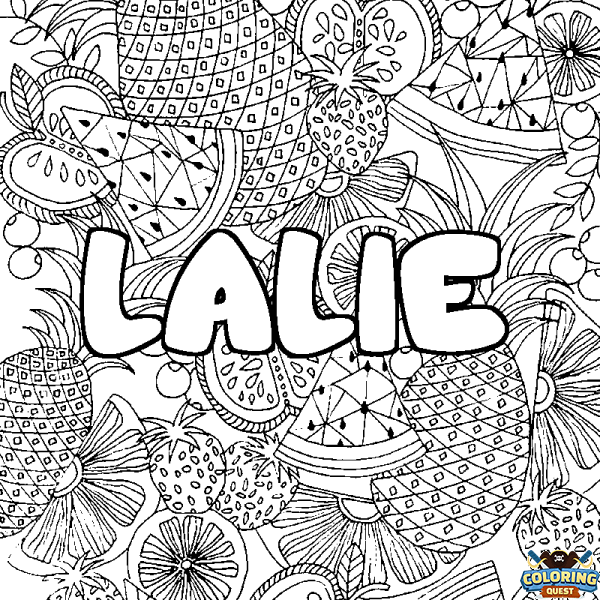 Coloring page first name LALIE - Fruits mandala background