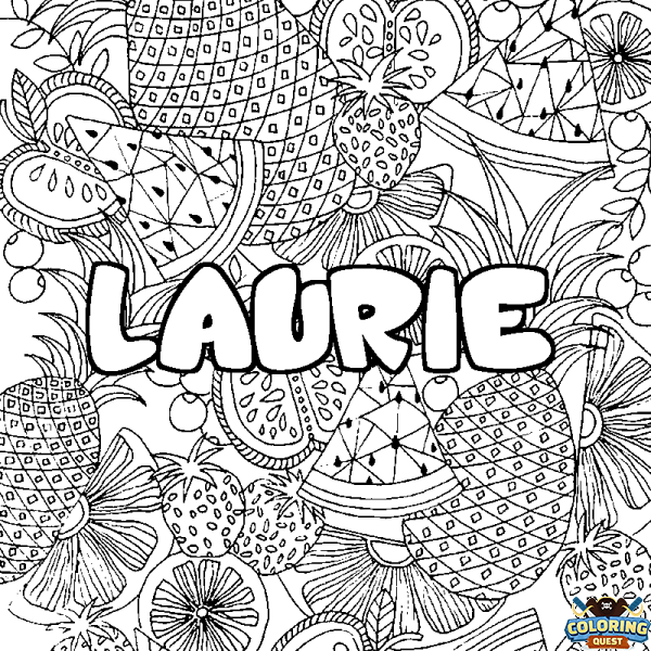 Coloring page first name LAURIE - Fruits mandala background