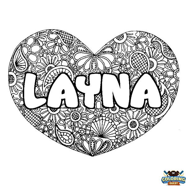 Coloring page first name LAYNA - Heart mandala background