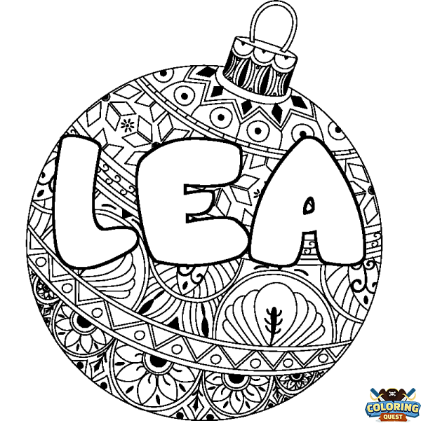 Coloring page first name LEA - Christmas tree bulb background