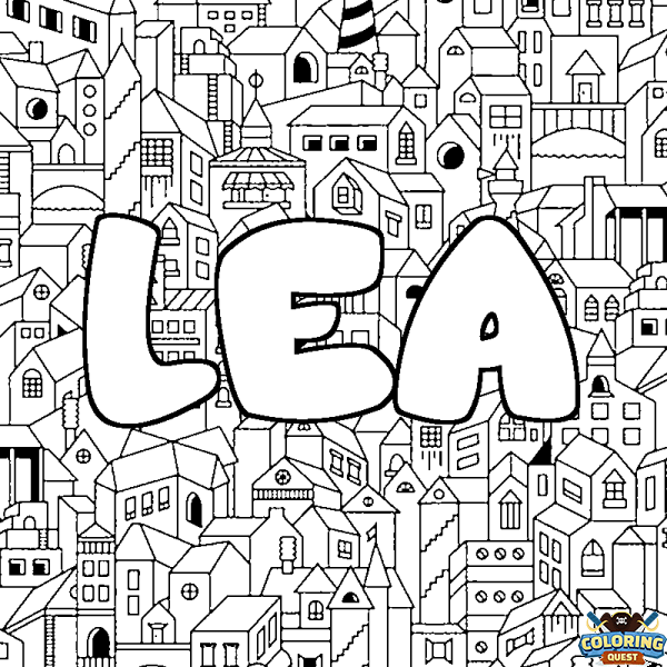 Coloring page first name LEA - City background