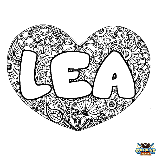 Coloring page first name LEA - Heart mandala background