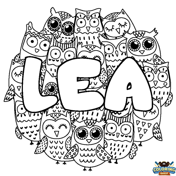 Coloring page first name LEA - Owls background