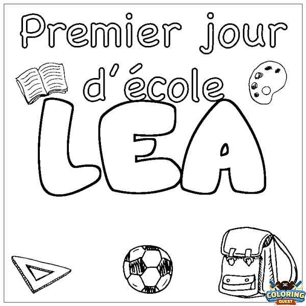 Coloring page first name LEA - School First day background