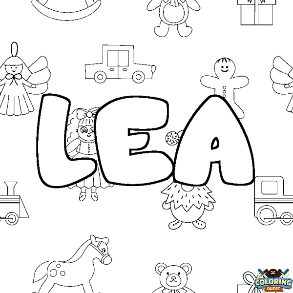 Coloring page first name LEA - Toys background