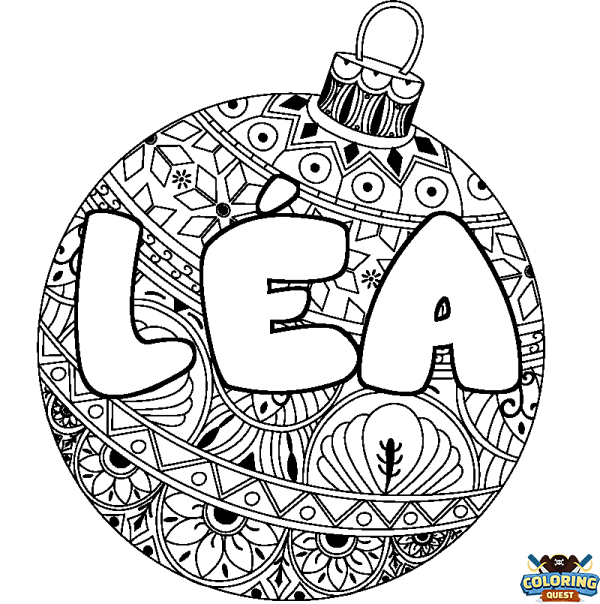 Coloring page first name L&Eacute;A - Christmas tree bulb background