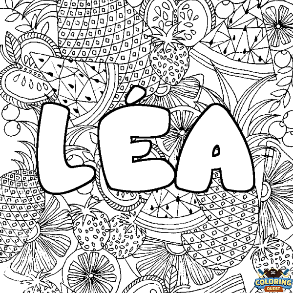 Coloring page first name L&Eacute;A - Fruits mandala background