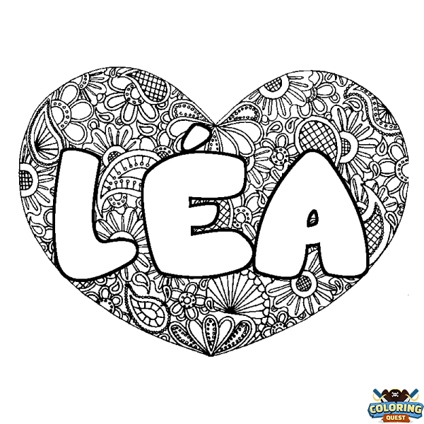 Coloring page first name L&Eacute;A - Heart mandala background