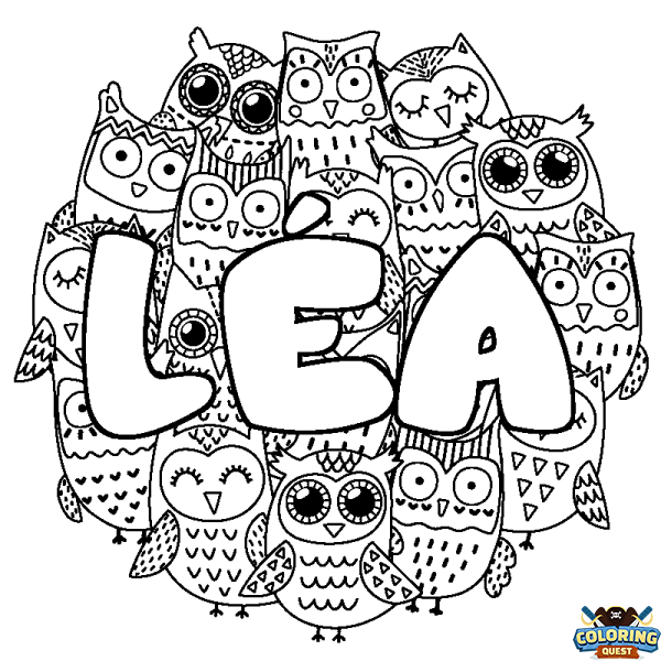 Coloring page first name L&Eacute;A - Owls background