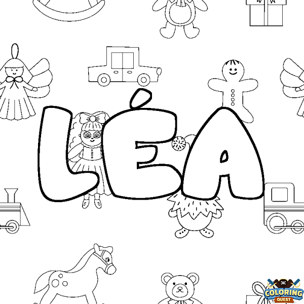 Coloring page first name L&Eacute;A - Toys background