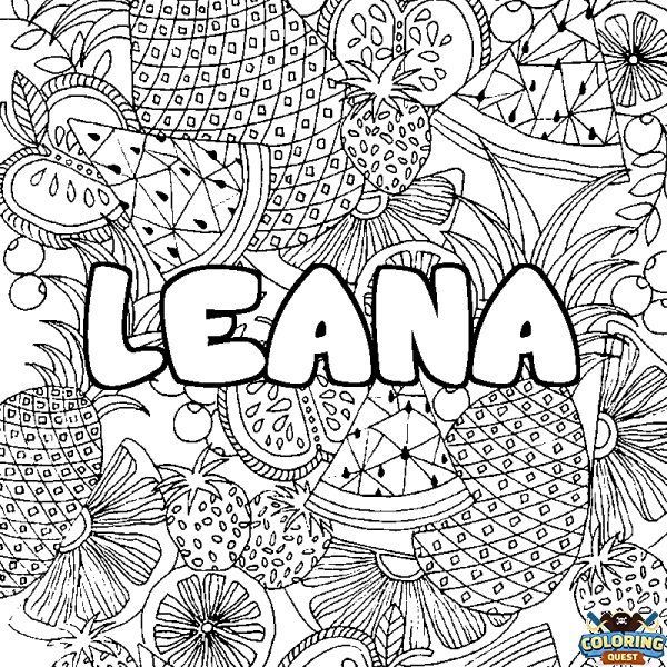 Coloring page first name LEANA - Fruits mandala background