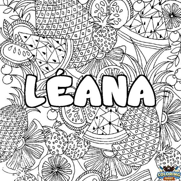 Coloring page first name L&Eacute;ANA - Fruits mandala background