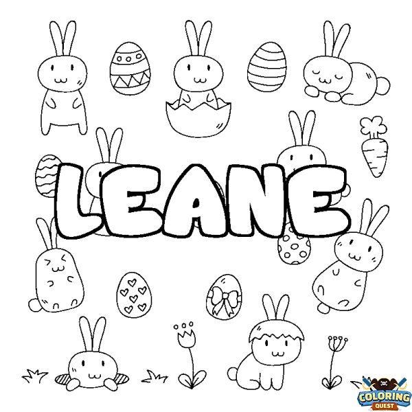 Coloring page first name LEANE - Easter background