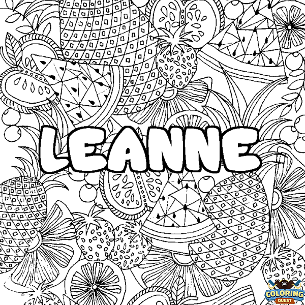 Coloring page first name LEANNE - Fruits mandala background