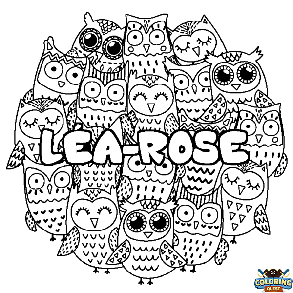 Coloring page first name L&Eacute;A-ROSE - Owls background