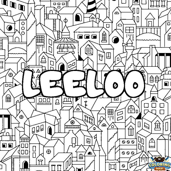 Coloring page first name LEELOO - City background