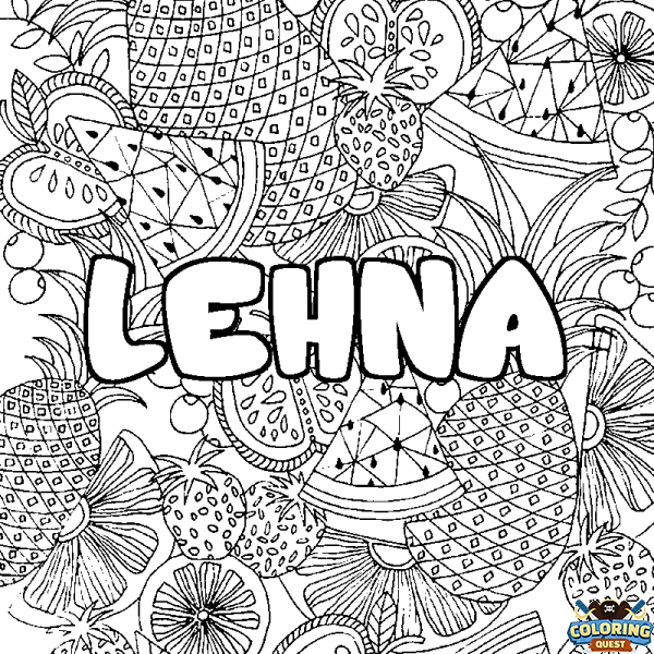 Coloring page first name LEHNA - Fruits mandala background